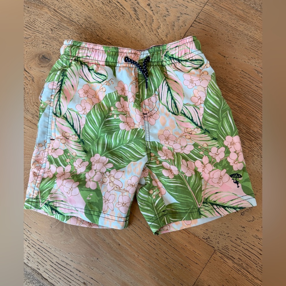 Shade Critters Tropical Green and Pink Kids Swim Trunks
